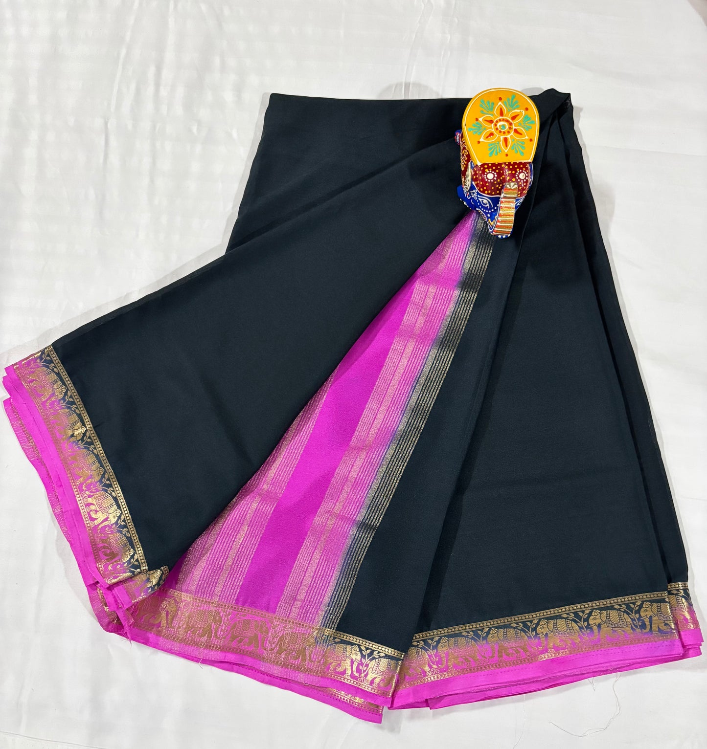 Semi Crepe Saree – Elephant Border